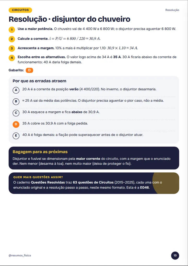 Resolução passo a passo de uma questão do ENEM sobre disjuntor